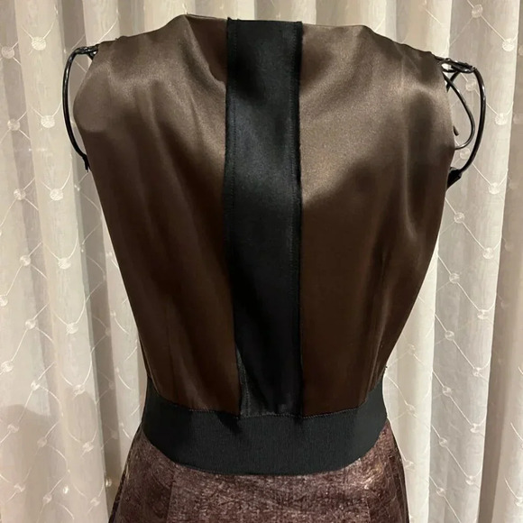 Alberta Ferretti | Silk Taffeta Cocktail Dress - Black & Red & Tan / Sz 6 - Picture 4 of 15
